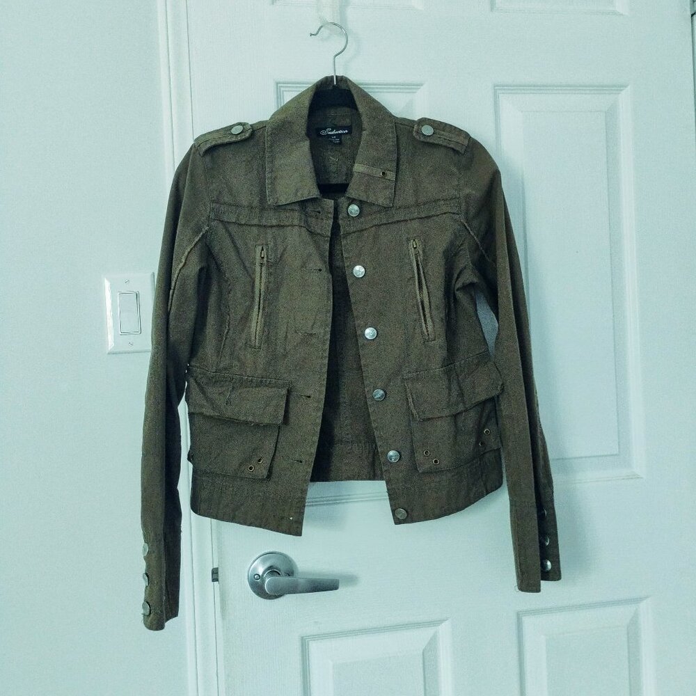 Army Green Distressed Detail Light Jacket